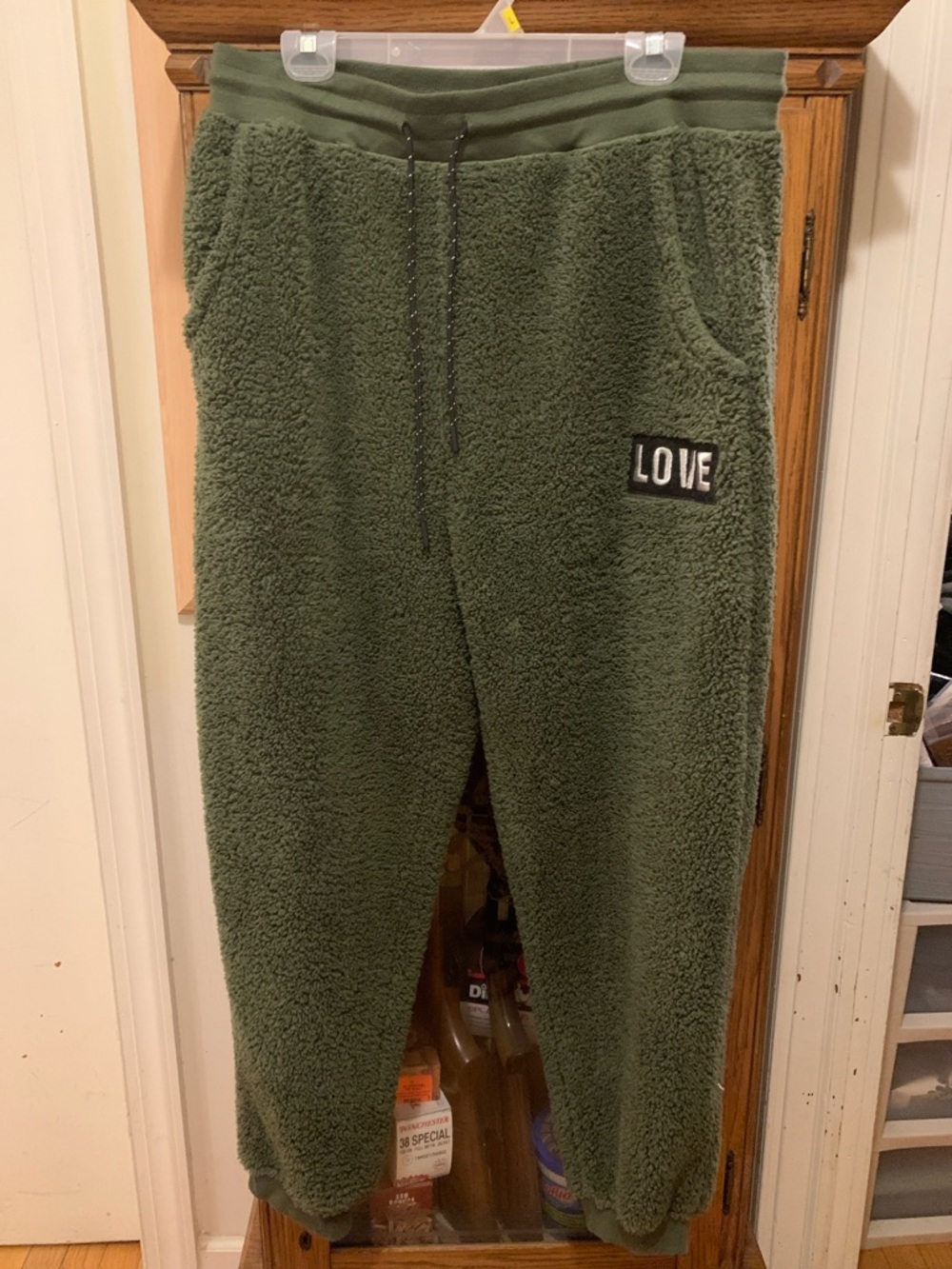 No Boundaries Olive Green Sherpa Jogger Pants with LOVE Patch